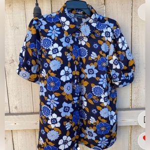 ModCloth Blue Floral Button-Up Top